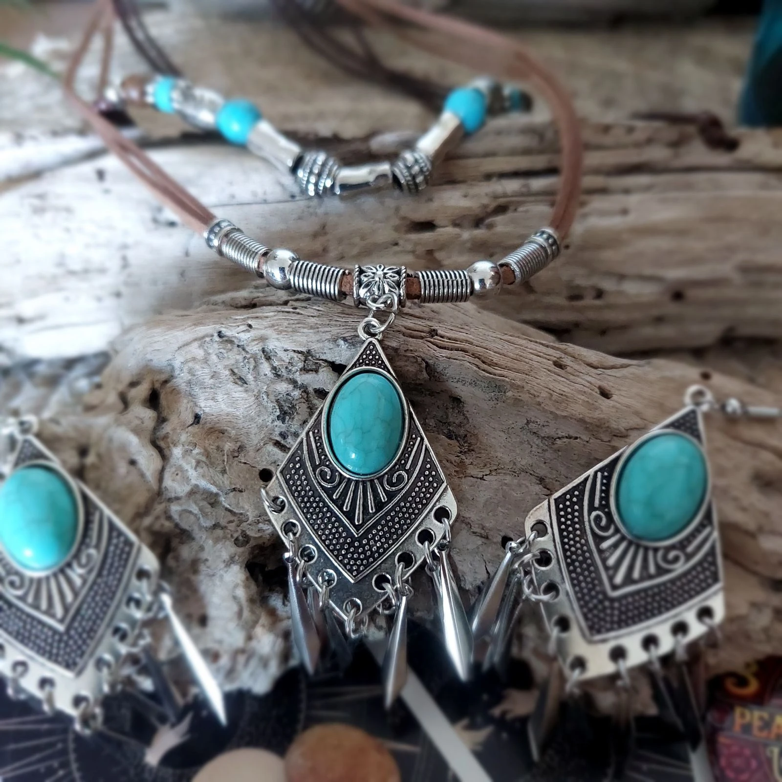 Bohème set leer en touw, Maya waterval turquoise, chocolade – photo 9